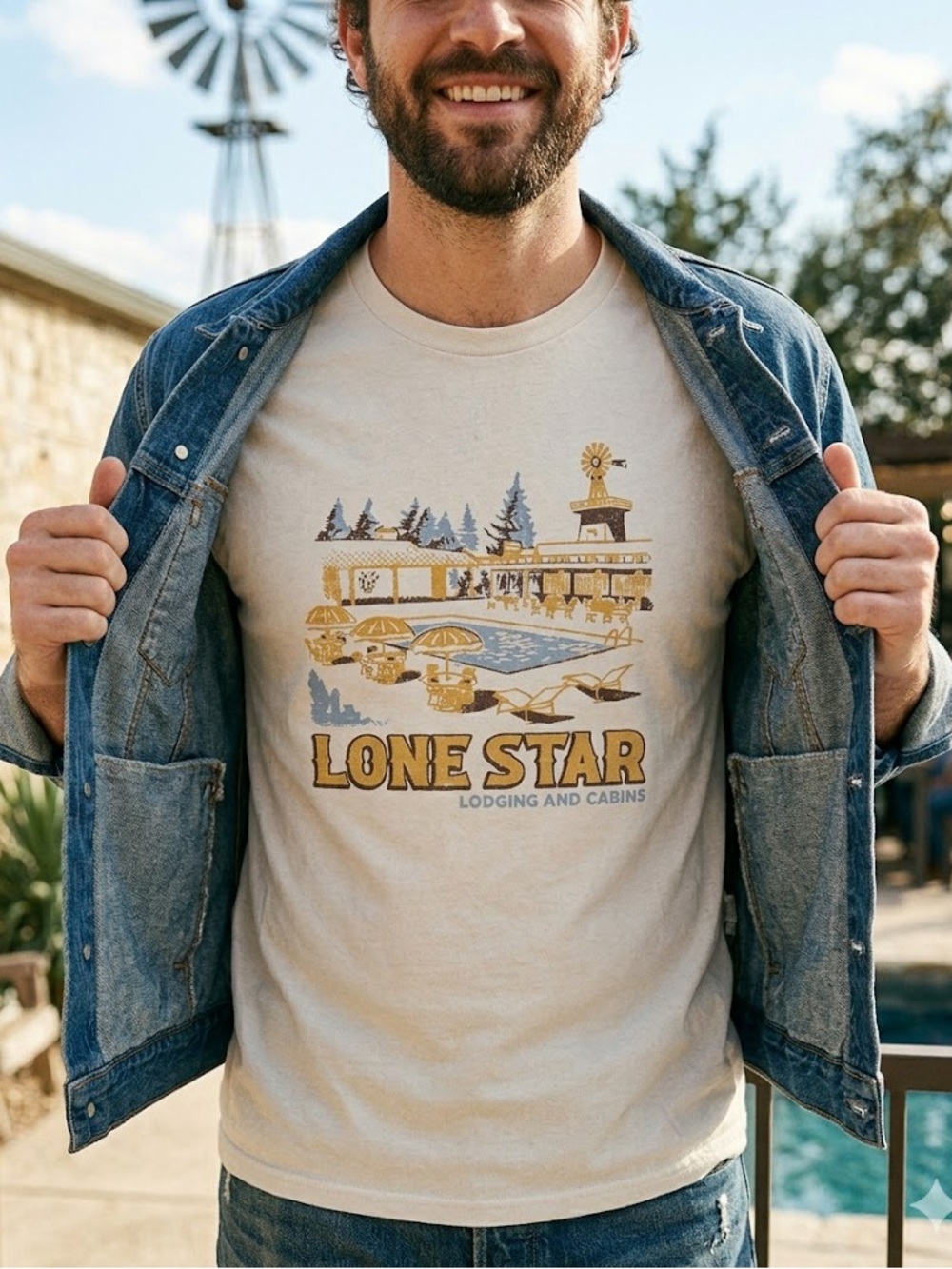 Brisco Lone Star Short Sleeve T Shirt Medium Khaki Beige Graphic Tee